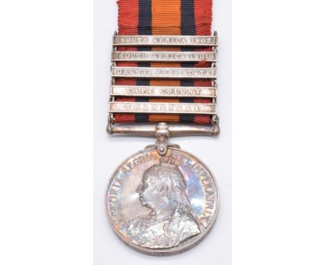 British Army Queen's South Africa Medal with clasps for Transvaal, Cape Colony, Orange Free State, South Africa 1901 and 1902