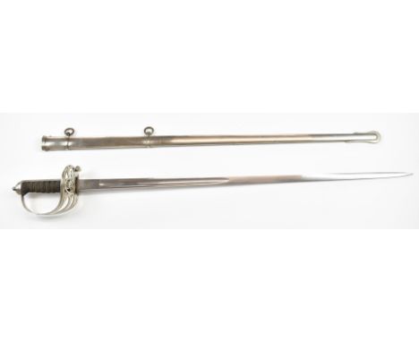 British 1827 pattern Rifle Officer's sword with strung bugle cypher, shagreen grip, serial number 5558 and GVR to decorated 8