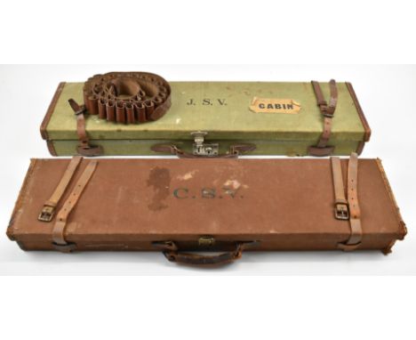 Two leather bound canvas shotgun cases, both with fitted interiors, one with 'SR Jeffery &amp; Son Ltd 137 High St &amp; Turn