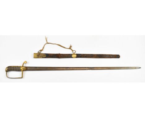 Georgian Royal Navy sword with shagreen grip, fouled anchor motifs to langets, some decoration to 70cm blade, GR cypher and p