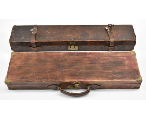 Two leather bound shotgun carry cases, one with 'William Moore &amp; Grey Gun Manufactures 43 Old Bond St London W' label, th