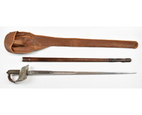 George V 1897 pattern Infantry Officer's sword with nickel plated hilt, wire bound shagreen grip, 82cm fullered blade etched 