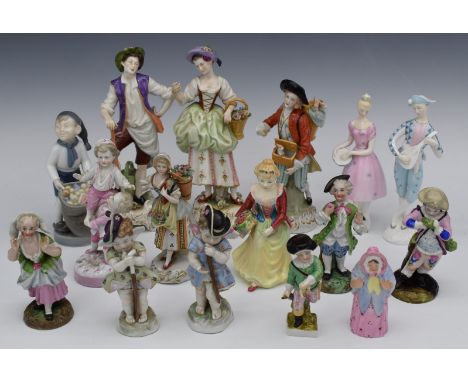 Collection of porcelain figures including Karl Ens, early 19thC Meissen/German figures with solid bases, Sitzendorf, Copenhag