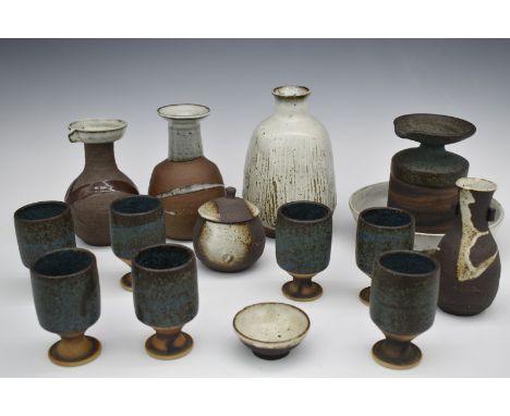 Collection of Janet Leach studio pottery, further St Ives wine set etc, tallest 17cm