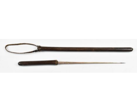 Officer's leather bound dagger stick/cane with 28cm tapered blade stamped 3.PLEASE NOTE ALL BLADED ITEMS ARE SUBJECT TO OVER 