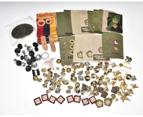 Collection of British Army buttons, rank slides and rank 'pips' including Royal Wessex Yeomanry, 16th/5th Lancers, RAOC and O