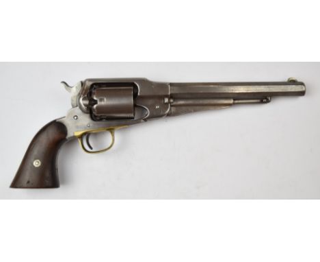 Remington 1858 New Model Army .44 single action six shot American Civil War revolver with brass trigger guard, shaped wooden 