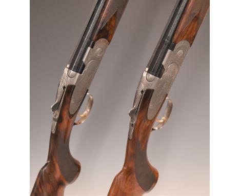 Pair of Beretta S687 EELL Diamond Pigeon 20 bore sidelock over and under ejector shotgun each with engraved scenes of birds t