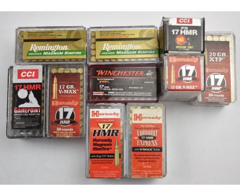 Over four-hundred-and-fifty .17 rifle cartridges including CCI, Winchester, Hornady etc, all in original boxes. PLEASE NOTE T