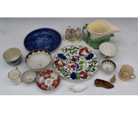 Large collection of 18th to 20thC ceramics including tea bowls, coffee cans, large salt glazed beakers and transfer ware, fac