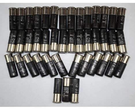 Forty-three 12 bore Gamebore Black Gold shotgun cartridges. PLEASE NOTE THAT A VALID RELEVANT FIREARMS/SHOTGUN CERTIFICATE IS