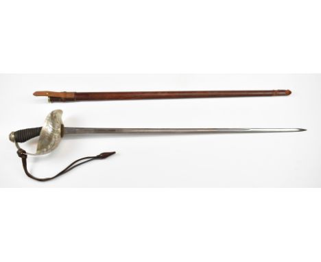 British 1912 pattern Cavalry Officer's&nbsp;sword with bowl, guard 89cm decorated fullered blade, GR cypher complete with swo
