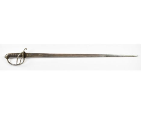 British 1821 pattern sword with shagreen grip, Garrard St, Soho, London to ricasso, double fullered 81cm blade and scabbard.&