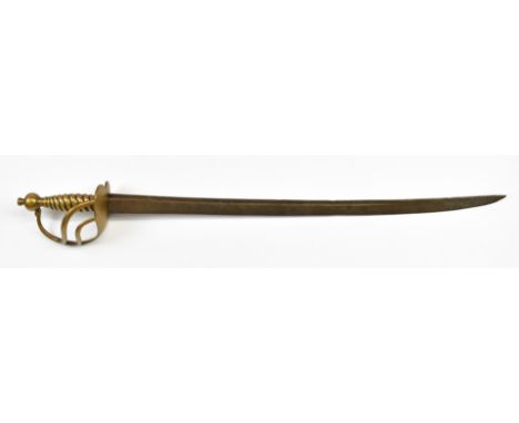 Mid 18thC militia hanger/sword with brass handle and '73 M Carnarvon' to guard, with 63cm fullered blade.&nbsp;PLEASE NOTE AL