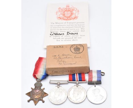 Family Medals for the Brown family comprising&nbsp;WW1 medal 1914-1915 Star named to R Brown, Stoker Mercantile Fleet Auxilia