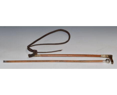 Hallmarked silver riding crop/whip engraved Lieut G V Rowland Welsh (Carn) RGA Bangor together with a Royal Army Medical Corp
