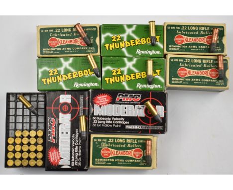 Four-hundred-and-thirty-nine .22LR rifle cartridges including Thunderbolt, PMC Moderator, Kleanbore etc, all in original boxe