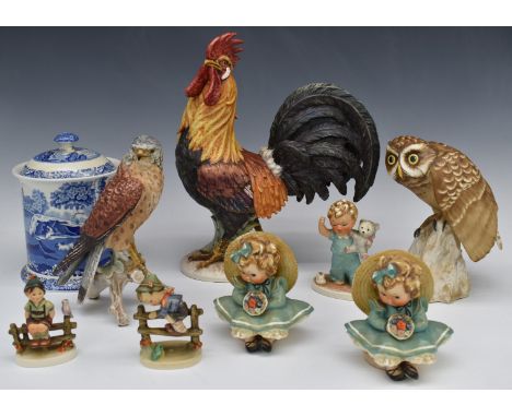 Collection of Goebel and Spode bird figures, Hummels and a Spode Italian biscuit barrel, tallest 40cm