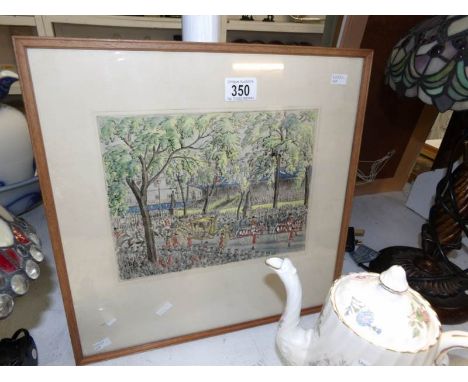 A coloured etching 'A Royal Procession' by Marian Rhodes