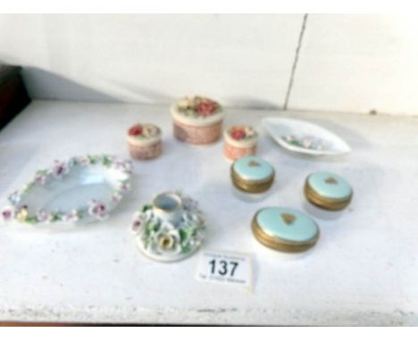 A mixed lot of continental trinket pots etc, 9 pieces