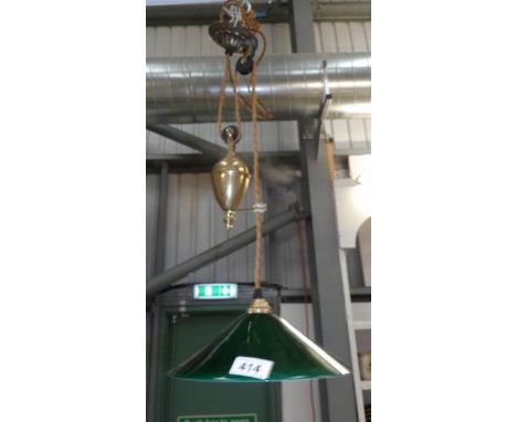 A French rise and gall ceiling light with green glass shade