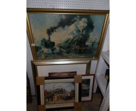 3 framed and glazed prints and a railway print