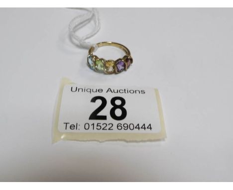 A 9ct gold ring set multi gems, size K