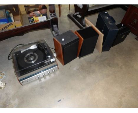 A record player and 2 cases of records