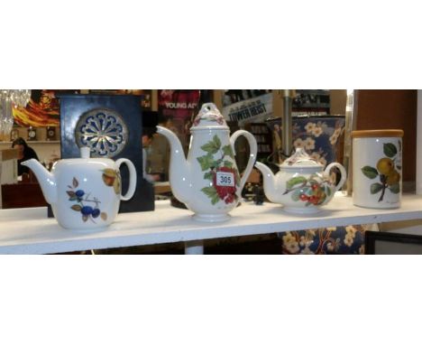 A Portmerion teapot, coffee pot and storage jar together with a Royal Worcester teapot