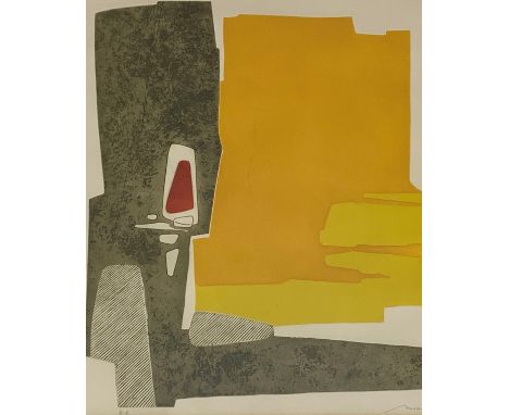 E E (1960s?) 'Munch' abstract woodblock print signed with initials 51cm x 42cm Condition Report & Further Details Click here 