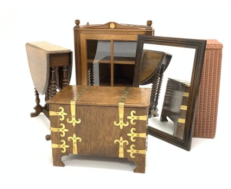 Early 20th century oak Sutherland table with bobbin turned supports, (W53cm) a mahogany corner cupboard, (W51cm) Lloyd Loom s