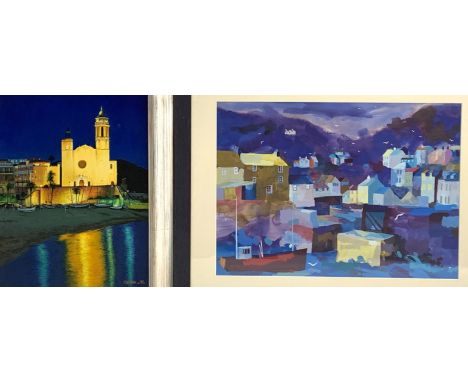 Richard Tuff - Coloured print 'Port Isaac' 43cm x 60cm and Colina - Spanish Coastal Scene, oil on canvas signed and dated '95