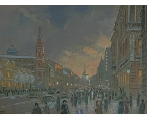 L K - Nevesky Prospect St Petersburg, pastel signed with initials 18cm x 25cm