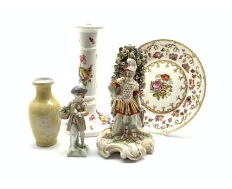 18th Century Derby figure of Mars H23cm (altered) early 19th Century Derby plate painted with flowers in the style of Moses W