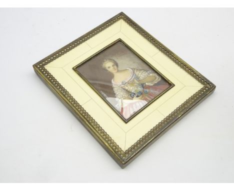 Continental miniature portrait of a lady in ivorine frame, signed 9cm x 7cm Condition Report & Further Details Click here for