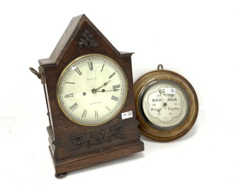 Early Victorian bracket clock, white enamel dial, inscribed 'Hurst, Leeds,' fusee movement, in Gothic design rosewood case, (