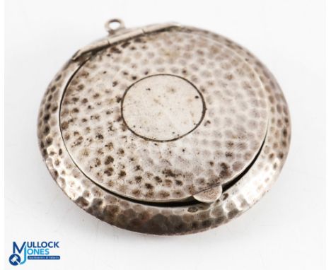 Ladies White Metal Slimline Dimple Golf Ball Style Compact c/w hinged lid with inlaid mirror, tiny suspension ring - lid need