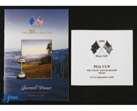 2000 PGA Cup 20th USA v GB&amp;I Signed Farewell Dinner Menu and Score card - played at The Celtic Manor Resort Wales signed 
