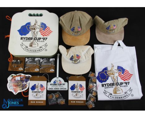 1997 Ryder Cup Valderrama Collection (22) - Caddie's Bib, Season Ticket, 2x Closing Ceremony tickets nos 463 and 464, Access 