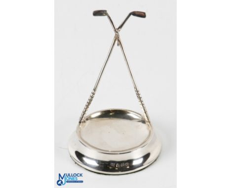 Edwardian Hallmarked Silver Pocket Watch Holder with Golf Club Design with central hanging hook at cross point with weighted 