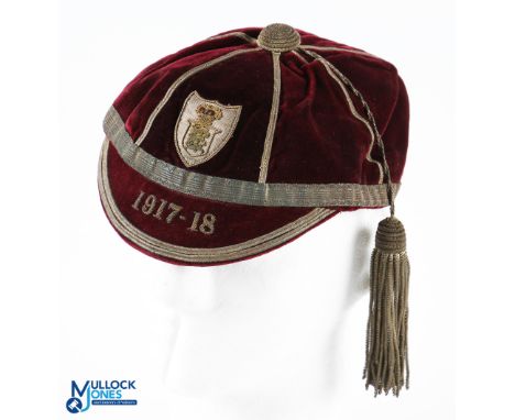 1917-18 England Cricket Cap, in marron velvet with siler tread finish with tassel - unnamed cap in good used condition great 