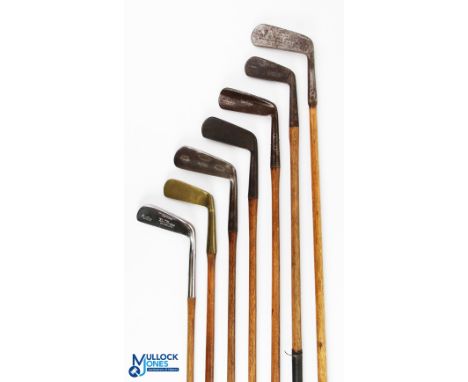 7x Assorted putters - to incl late Tom Morris St Andrews gooseneck metal blade, another straight blade showing the anchor mar