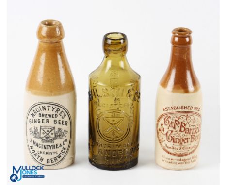 Collection of Various Makers Stoneware and Glassware Ginger Beer Bottles (3) J. Macintyre &amp; Co North Berwick stoneware gi