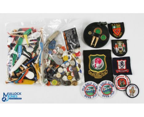 Collection of Golf Ball Markers Divot Tools Golf Tees, Cloth Golf Badges Patches - with metal, brass, plastic ball markers, p