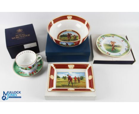 4 Royal Worcester Golfing Collection Bone China Collectables, to include VIP gold cup and saucer, Buckley golfing collection 