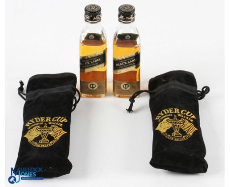2x 1993 Johnny Walker Ryder Cup 12yr Old Black Label Scotch Whiskey Miniature Bottles - both in sponsors Ryder Cup black and 