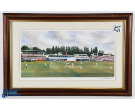 Terry Harrison Cricket signed Print - Edgbaston - framed #36cm x 56cm