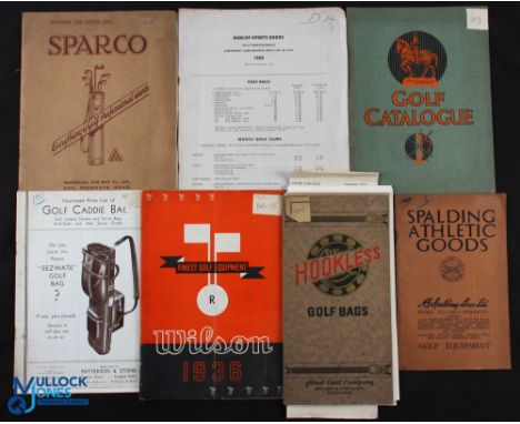 1930- 1963 Golf Trade Catalogues and Price List, a good selection to include a 1936 Wilson golf equipment, Hookless golf bags