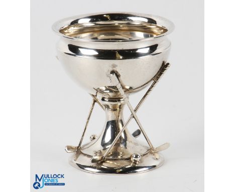 Hallmarked Silver Golf Trophy with Golf Club Design featuring crossed clubs with ball to front and rear, no engraved inscript