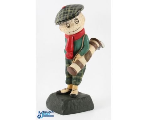 Repainted Dunlop Caddy Papier-Mache Golf Ball Advertising Figure on naturalistic base with all 6 golf clubs and shoulder stra